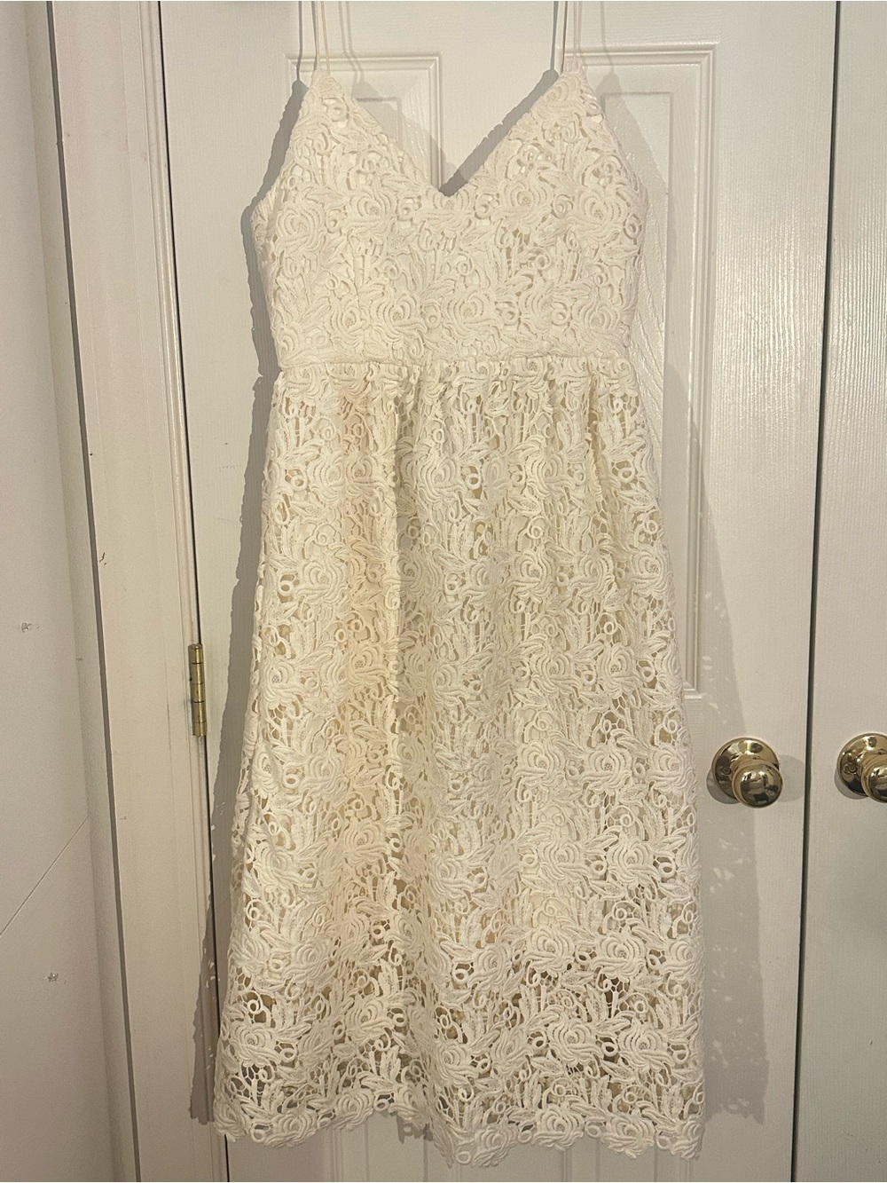 SAYLOR Cream Floral Lace Midi Dress with Spaghetti Straps